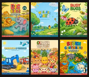 Enam buku mewarna, seni asal sepenuhnya
