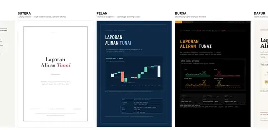 Satu laporan, dua puluh satu reka bentuk