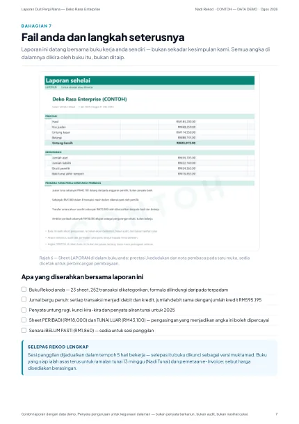 Laporan Rekod contoh, muka 8 — 7 · Fail anda dan langkah seterusnya
