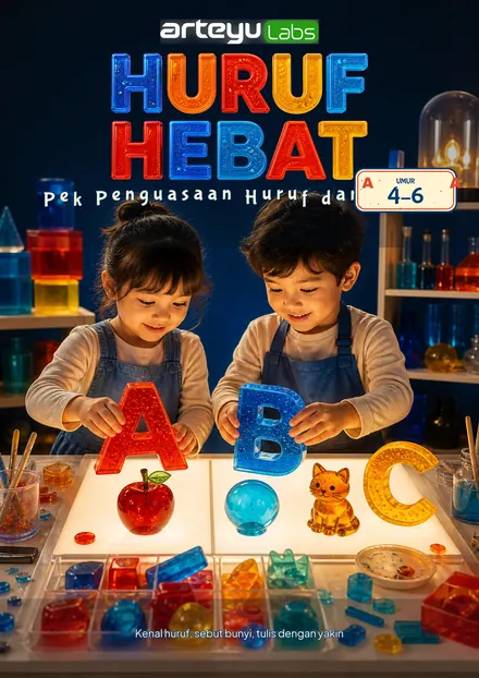 Huruf Hebat — Latihan menulis huruf, versi ceria.