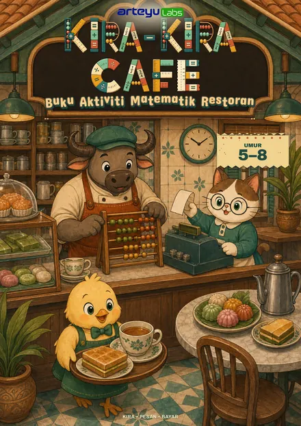 Kira-Kira Café — Nombor dan kiraan awal berlatar kafe.