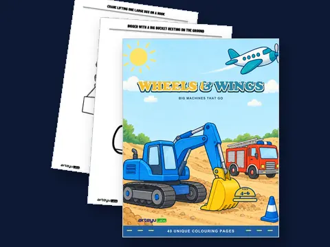 Wheels and Wings - kulit hadapan dan dua muka mewarna