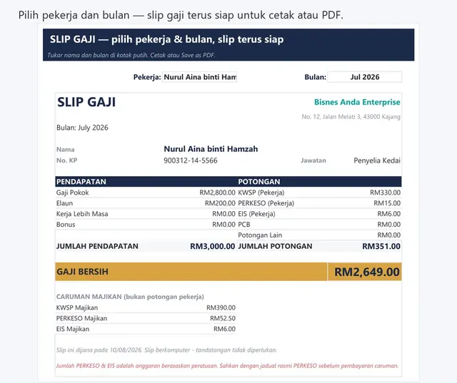 Penjana slip gaji — Slip Gaji & Rekod Gaji Excel