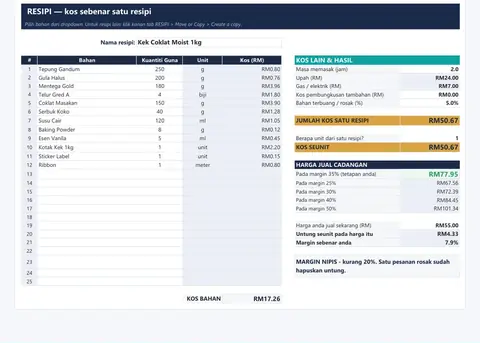 Kalkulator kos RESIPI — Kira Kos Resipi & Harga Jual