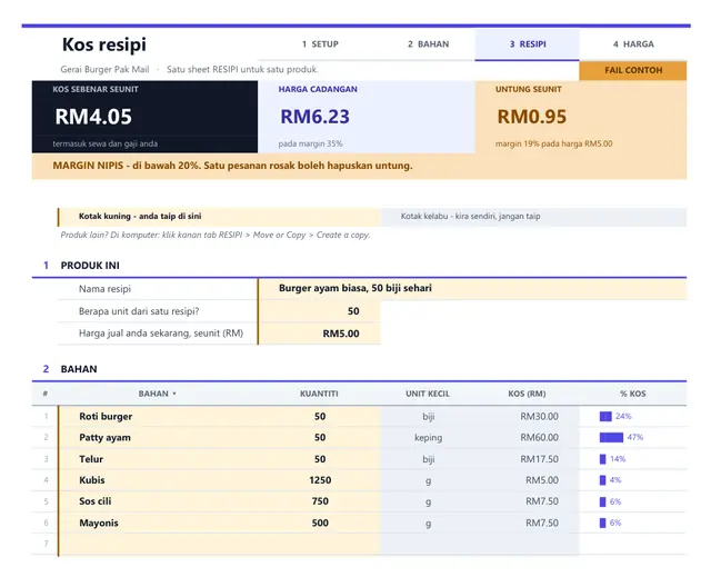 Kalkulator kos RESIPI - Kira Kos Resipi & Harga Jual
